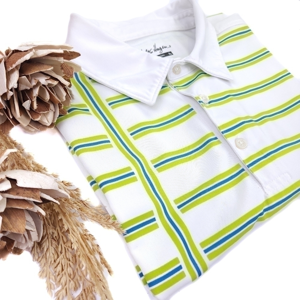 Men's Walter Hagan White Green Stripe Golf Polo Sz L - Picture 1 of 10